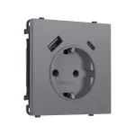 Комплект механизма электрической розетки 2USB A+C 20W (быстрая зарядка) с/з и шторками Ambrella Volt SIGMA MS870010