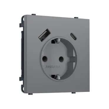 Комплект механизма электрической розетки 2USB A+C 20W (быстрая зарядка) с/з и шторками Ambrella Volt SIGMA MS870010 Комплект механизма электрической розетки 2USB A+C 20W (быстрая зарядка) с/з и шторками Ambrella Volt SIGMA MS870010