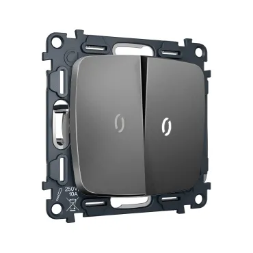 Комплект механизма 2-кл выключателя с самовозвратом с подсветкой 5600K Ambrella Volt OMEGA MO654055