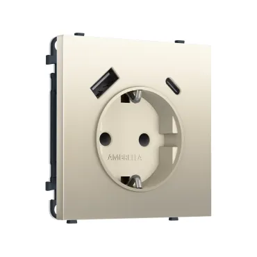 Комплект механизма электрической розетки 2USB A+C 20W (быстрая зарядка) с/з и шторками Ambrella Volt SIGMA MS550010