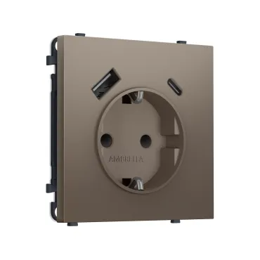 Комплект механизма электрической розетки 2USB A+C 20W (быстрая зарядка) с/з и шторками Ambrella Volt SIGMA MS640010