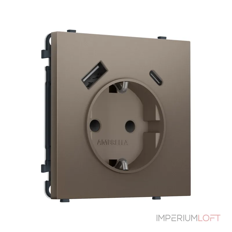 Комплект механизма электрической розетки 2USB A+C 20W (быстрая зарядка) с/з и шторками Ambrella Volt SIGMA MS640010