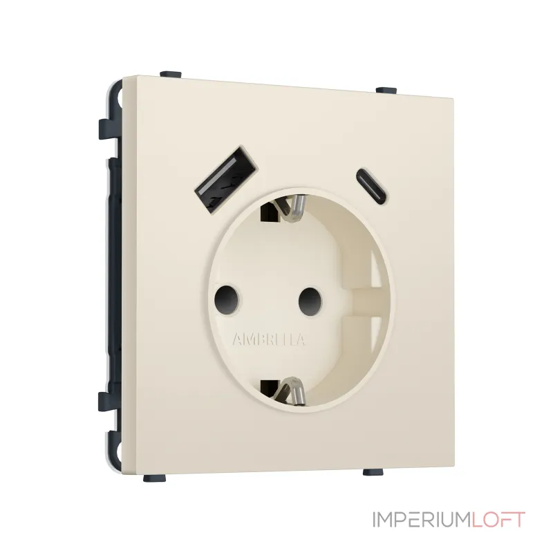 Комплект механизма электрической розетки 2USB A+C 20W (быстрая зарядка) с/з и шторками Ambrella Volt SIGMA MS330010