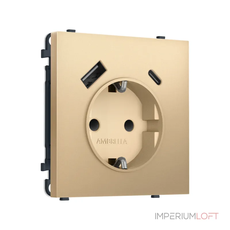 Комплект механизма электрической розетки 2USB A+C 20W (быстрая зарядка) с/з и шторками Ambrella Volt SIGMA MS890010
