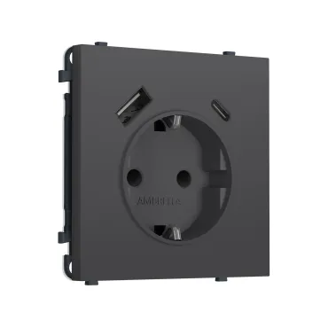 Комплект механизма электрической розетки 2USB A+C 20W (быстрая зарядка) с/з и шторками Ambrella Volt SIGMA MS910010