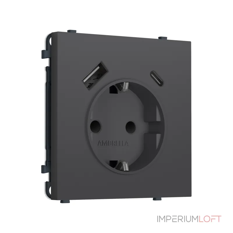 Комплект механизма электрической розетки 2USB A+C 20W (быстрая зарядка) с/з и шторками Ambrella Volt SIGMA MS910010