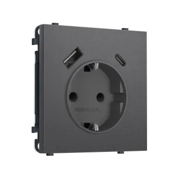 Комплект механизма электрической розетки 2USB A+C 20W (быстрая зарядка) с/з и шторками Ambrella Volt SIGMA MS660010
