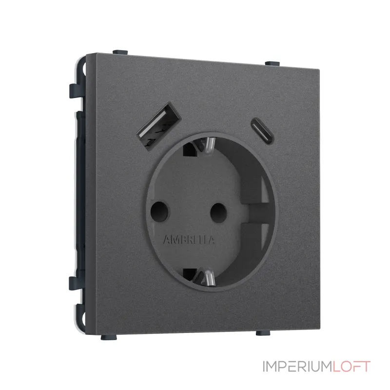 Комплект механизма электрической розетки 2USB A+C 20W (быстрая зарядка) с/з и шторками Ambrella Volt SIGMA MS660010