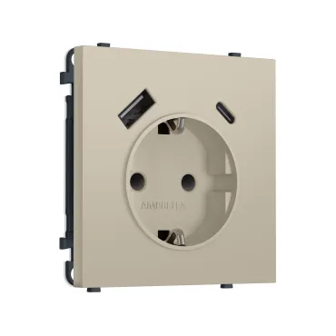 Комплект механизма электрической розетки 2USB A+C 20W (быстрая зарядка) с/з и шторками Ambrella Volt SIGMA MS350010 Комплект механизма электрической розетки 2USB A+C 20W (быстрая зарядка) с/з и шторками Ambrella Volt SIGMA MS350010