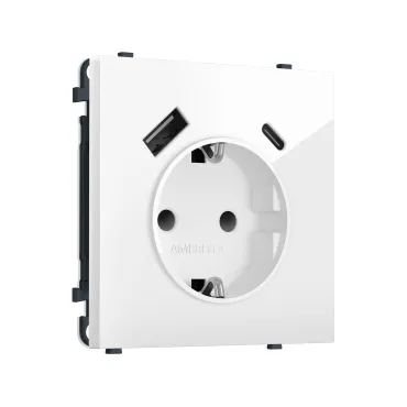 Комплект механизма электрической розетки 2USB A+C 20W (быстрая зарядка) с/з и шторками Ambrella Volt SIGMA MS110010 Комплект механизма электрической розетки 2USB A+C 20W (быстрая зарядка) с/з и шторками Ambrella Volt SIGMA MS110010