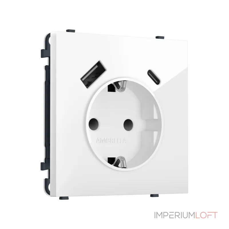 Комплект механизма электрической розетки 2USB A+C 20W (быстрая зарядка) с/з и шторками Ambrella Volt SIGMA MS110010