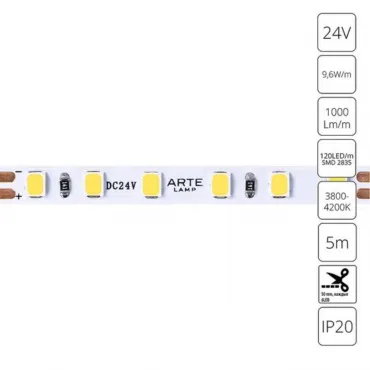 Светодиодная лента 24V 9,6W/m 4000К 5м Arte Lamp TAPE A2412005-02-4K