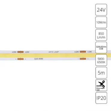 Светодиодная лента 24V 10W/m 6000К 5м Arte Lamp LANE A2432008-03-6K