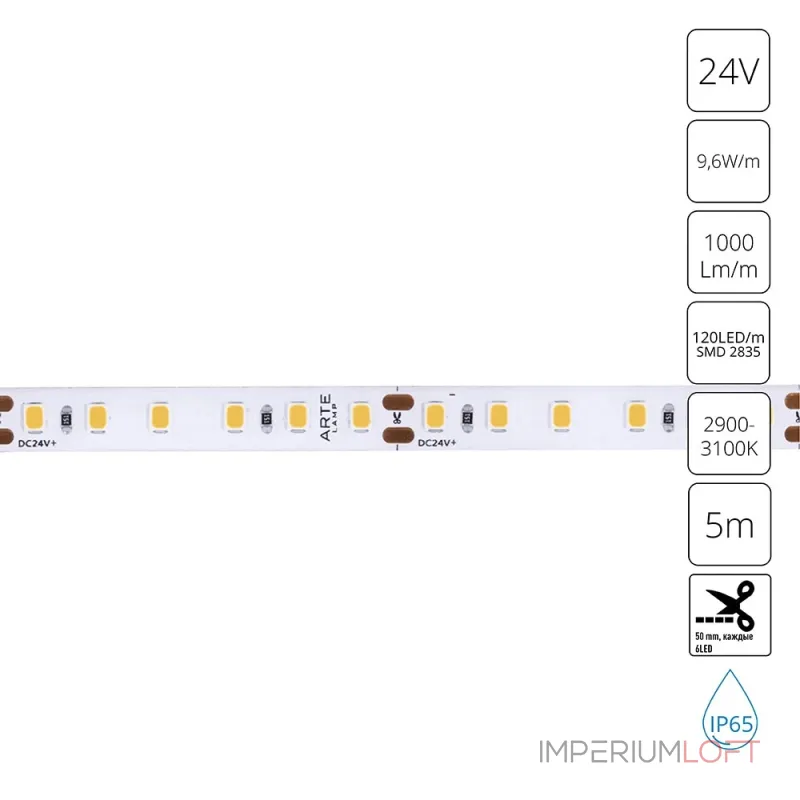 Светодиодная лента 24V 9,6W/m 3000К 5м Arte Lamp AQUA TAPE A2412008-04-3K Светодиодная лента 24V 9,6W/m 3000К 5м Arte Lamp AQUA TAPE A2412008-04-3K