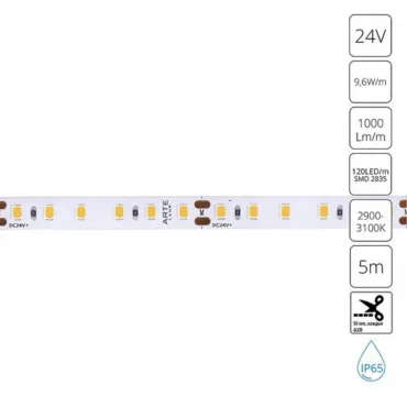 Светодиодная лента 24V 9,6W/m 3000К 5м Arte Lamp AQUA TAPE A2412008-04-3K от ImperiumLoft