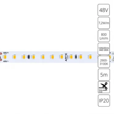 Светодиодная лента 48V 7,2W/m 3000К 5м Arte Lamp TAPE A4812010-01-3K от ImperiumLoft