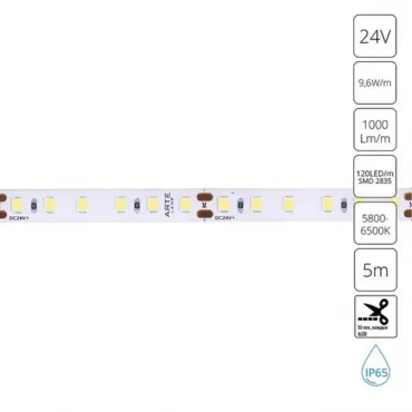 Светодиодная лента 24V 9,6W/m 6000К 5м Arte Lamp AQUA TAPE A2412008-06-6K