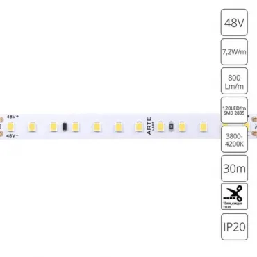 Светодиодная лента 48V 7,2W/m 4000К 30м Arte Lamp TAPE A4812010-04-4K