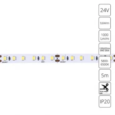 Светодиодная лента 24V 9,6W/m 6000К 5м Arte Lamp TAPE A2412008-03-6K от ImperiumLoft