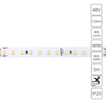 Светодиодная лента 48V 7,2W/m 4000К 5м Arte Lamp TAPE A4812010-02-4K