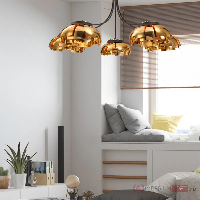 Люстра на штанге GRADE D105 5 lamps Gold от ImperiumLoft