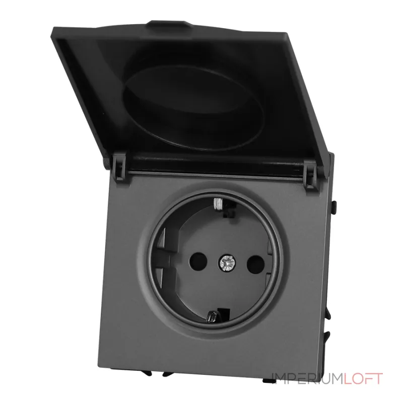 Розетка одинарная с заземлением с крышкой с защитными шторками LeDron EU Socket with Waterproof Cover Grey