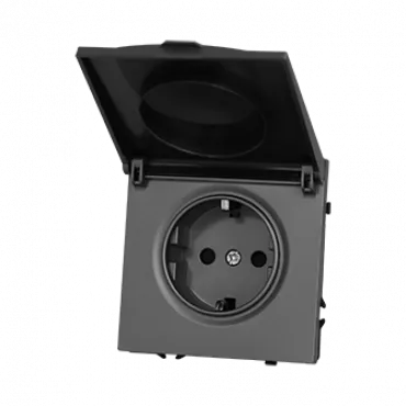 Розетка одинарная с заземлением с крышкой с защитными шторками FORKEL EU Socket with Waterproof Cover Grey
