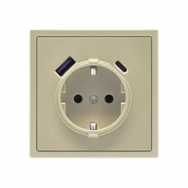 Розетка одинарная с заземлением с USB-портом для зарядки Type A + Type C LeDron EU Socket with USB A+C 20W Cashmere Розетка одинарная с заземлением с USB-портом для зарядки Type A + Type C LeDron EU Socket with USB A+C 20W Cashmere