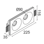 Встраиваемый гипсовый светильник под сменную лампу LeDron LUMI SQ2 116x225 D90
