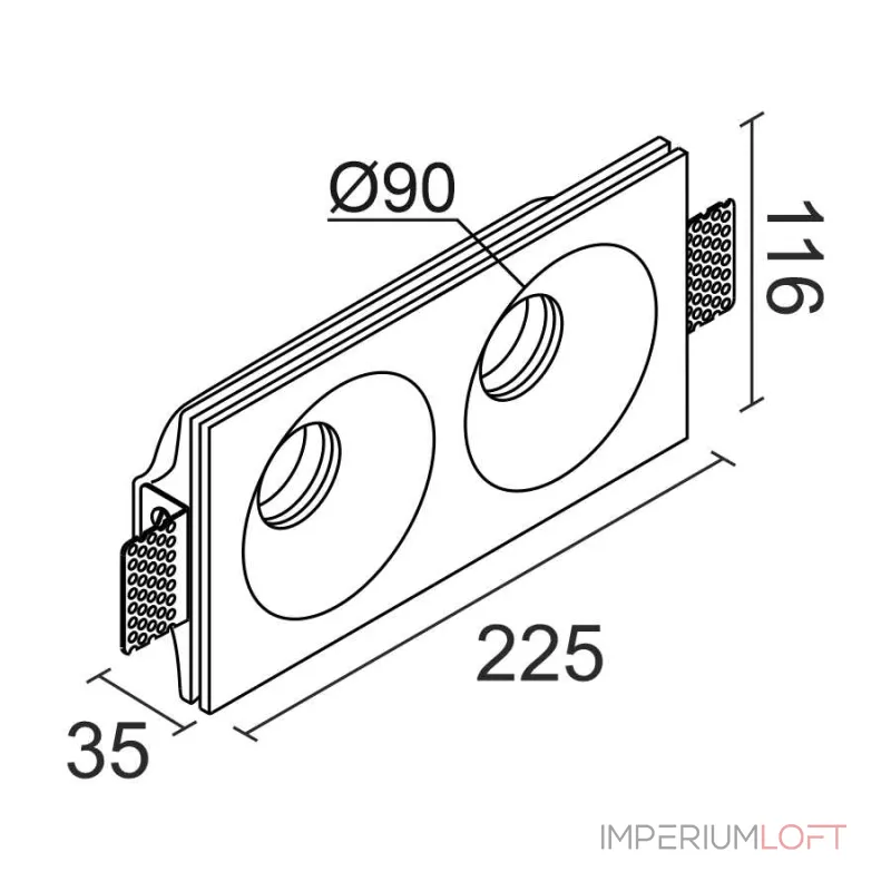Встраиваемый гипсовый светильник под сменную лампу LeDron LUMI SQ2 116x225 D90