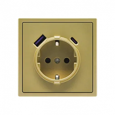 Розетка одинарная с заземлением с USB-портом для зарядки Type A + Type C LeDron EU Socket with USB A+C 20W Gold