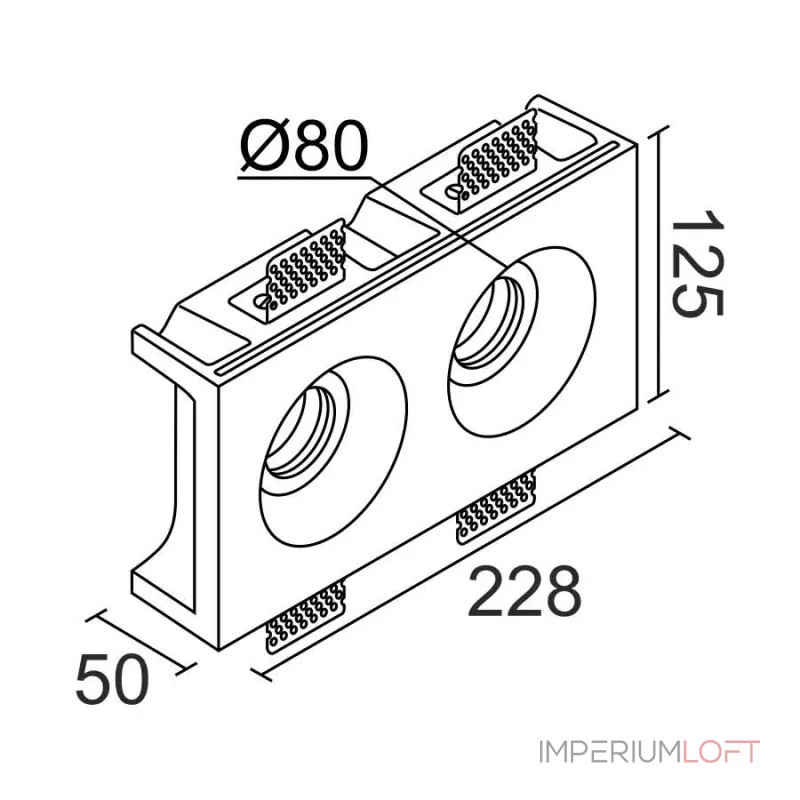 Встраиваемый гипсовый светильник под сменную лампу LeDron LUMI SQ2 125x228 D80