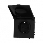 Розетка одинарная с заземлением с крышкой с защитными шторками LeDron EU Socket with Waterproof Cover Black