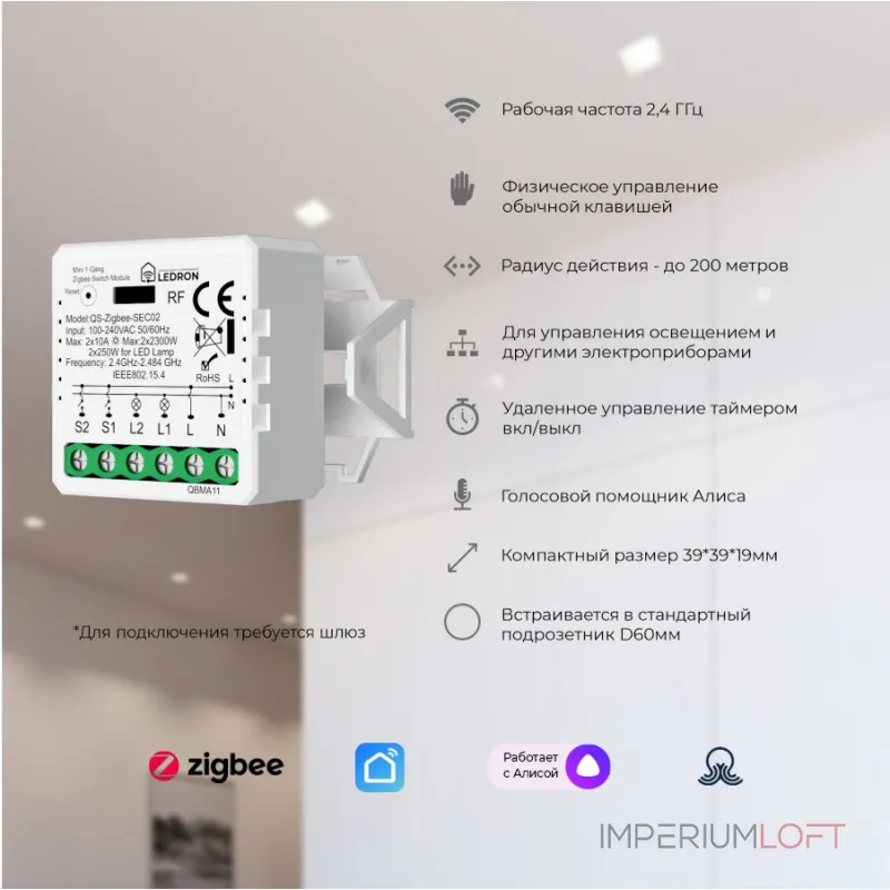 Модуль двухканальный LeDron QS-ZigbeeSEC02 от ImperiumLoft