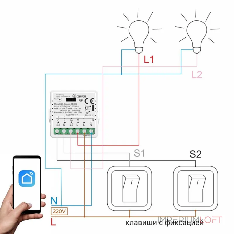 Модуль двухканальный LeDron QS-ZigbeeSEC02 от ImperiumLoft