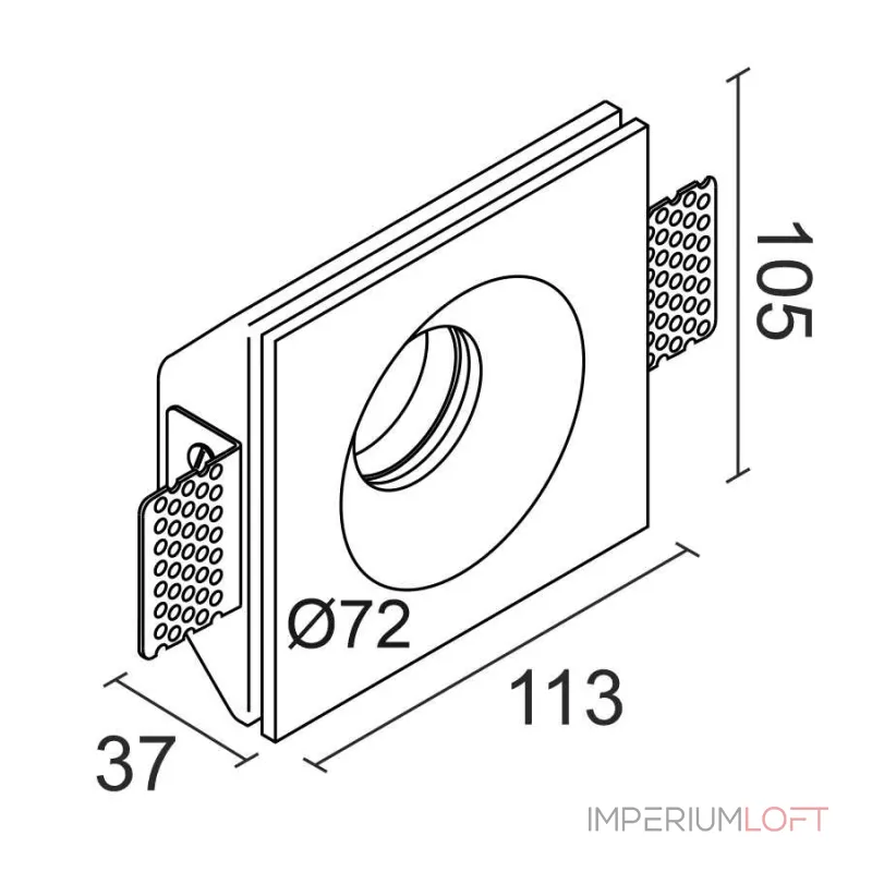 Встраиваемый гипсовый светильник под сменную лампу LeDron LUMI SQ1 105x113 D72 Встраиваемый гипсовый светильник под сменную лампу LeDron LUMI SQ1 105x113 D72