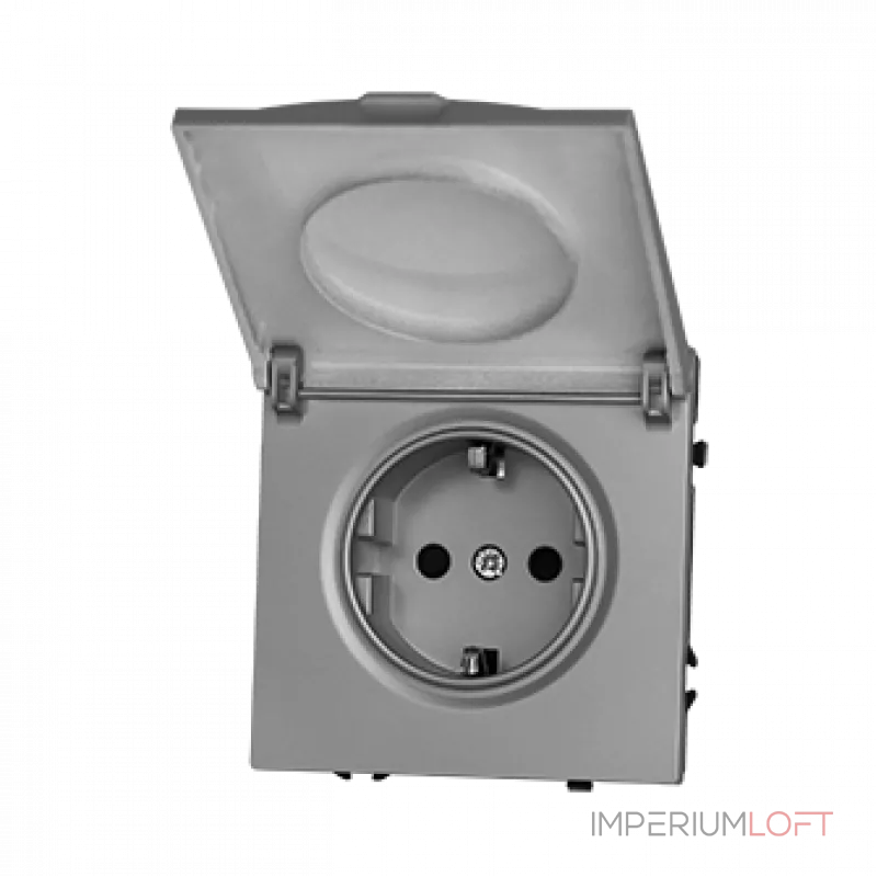 Розетка одинарная с заземлением с крышкой с защитными шторками LeDron EU Socket with Waterproof Cover Light Grey