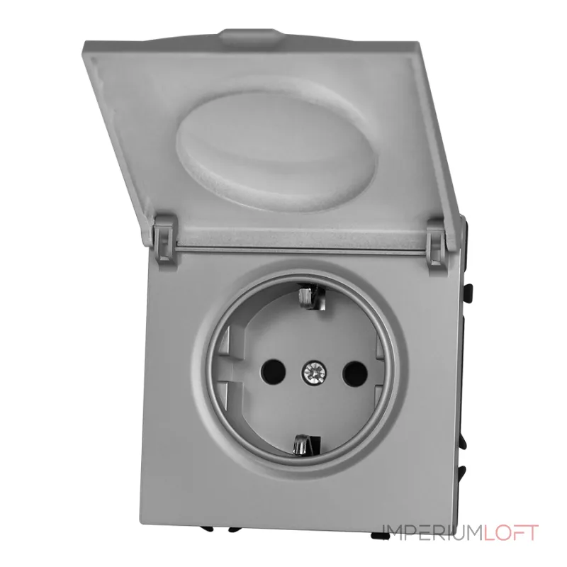 Розетка одинарная с заземлением с крышкой с защитными шторками LeDron EU Socket with Waterproof Cover Light Grey