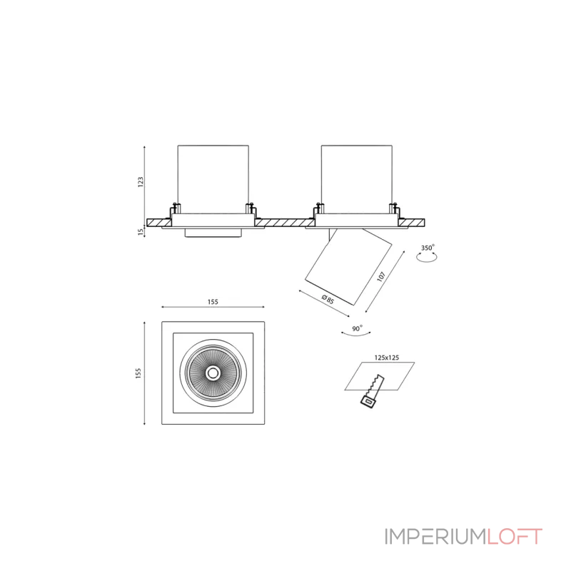 Светильник светодиодный потолочный встраиваемый поворотно-выдвижной, серия SPL, Ч/Б, 25Вт, IP20, Тёплый белый (3000К), SPL-SQ1-25-WW от NovaLamp Светильник светодиодный потолочный встраиваемый поворотно-выдвижной, серия SPL, Ч/Б, 25Вт, IP20, Тёплый белый (3000К), SPL-SQ1-25-WW от NovaLamp