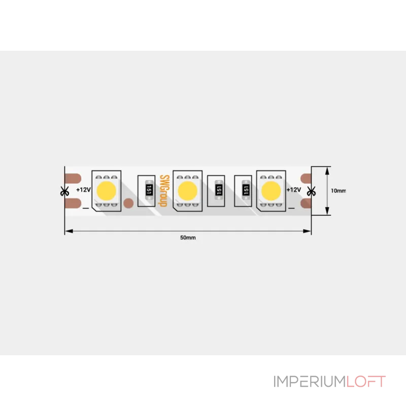 Светодиодная лента 5050, 60 LED/м, 14,4 Вт/м, 12В , IP20, Цвет: Красный, SWG560-12-14.4-R-M Светодиодная лента 5050, 60 LED/м, 14,4 Вт/м, 12В , IP20, Цвет: Красный, SWG560-12-14.4-R-M