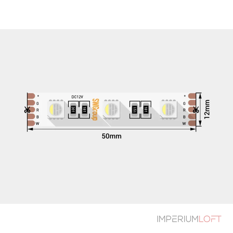 Светодиодная лента 5050, 60 LED/м, 19,2 Вт/м, 12В , IP20, Цвет: RGB, Нейтральный белый, SWG560-12-19.2-RGB+NW-M Светодиодная лента 5050, 60 LED/м, 19,2 Вт/м, 12В , IP20, Цвет: RGB, Нейтральный белый, SWG560-12-19.2-RGB+NW-M