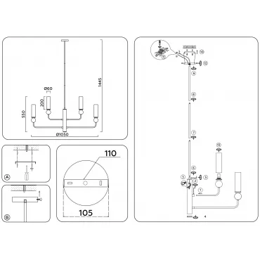 Люстра на штанге с мрамором Ambrella HIGH LIGHT LH53251 от ImperiumLoft