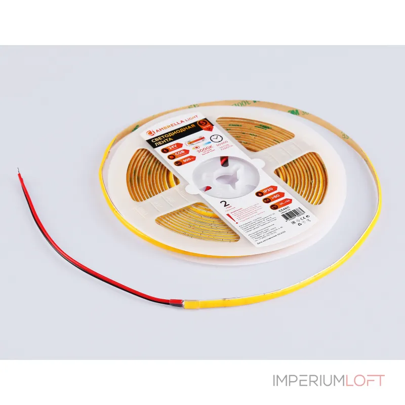 Светодиодная лента GS4611 COB 400Led/10W m/ 24V IP20 3000K/ 5m*5mm*2.1mm (2 конт.) Ambrella ILLUMINATION GS GS4611