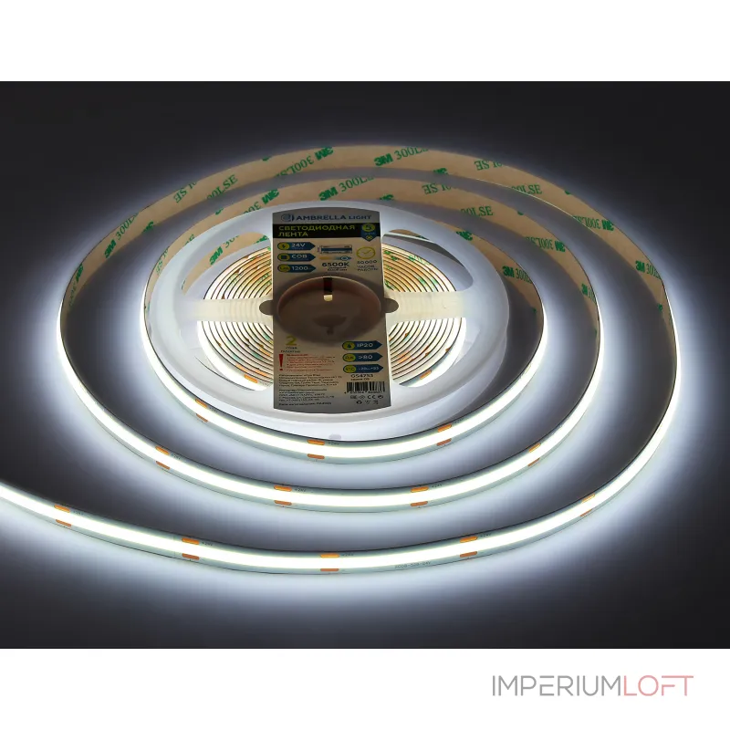 Светодиодная лента GS4753 COB 528Led/14W m/ 24V IP20 6500K/ 5m*10mm*2mm (2 конт.) Ambrella ILLUMINATION GS GS4753