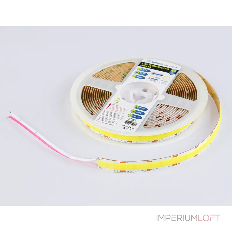 Светодиодная лента GS4803 COB 616Led/19W m/ 24V IP20 6500K/ 5m*12mm*2mm (2 конт.) Ambrella ILLUMINATION GS GS4803