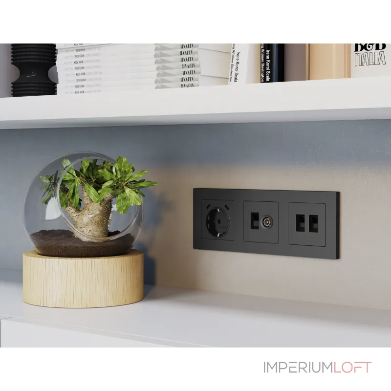 Лицевая панель (Графит мягкое касание) для электрической розетки с заземлением со шторками 2USB C+C Ambrella Volt ALFA AP9105 от ImperiumLoft