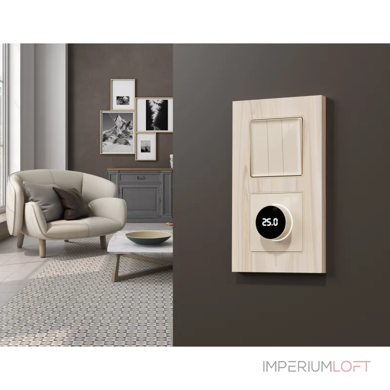 Комплект механизма терморегулятора с цифровым дисплеем с подсветкой и датчиком для теплого пола 16A-250V Ambrella Volt MA MA305810 от ImperiumLoft