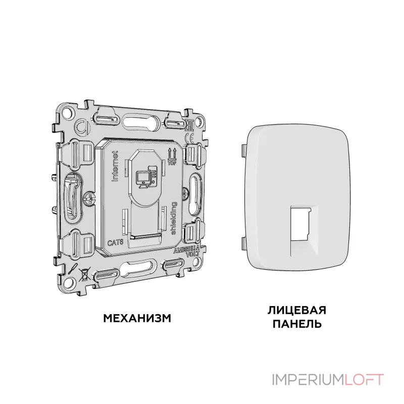 Комплект механизма компьютерной розетки RJ-45 (8P8C) CAT6A экранированной с автоматической защитной шторкой Ambrella Volt MO MO412005