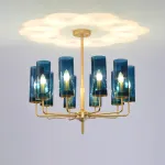 Люстра Agne Brass & Blue Glass Tube Chandelier in 1970 6 Коричневый от ImperiumLoft
