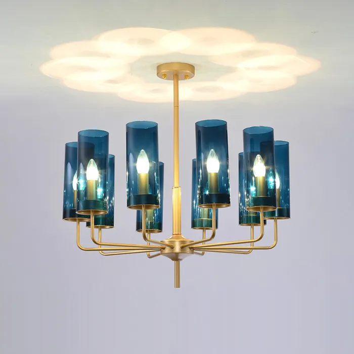 Люстра Agne Brass & Blue Glass Tube Chandelier in 1970 6 Коричневый от ImperiumLoft
